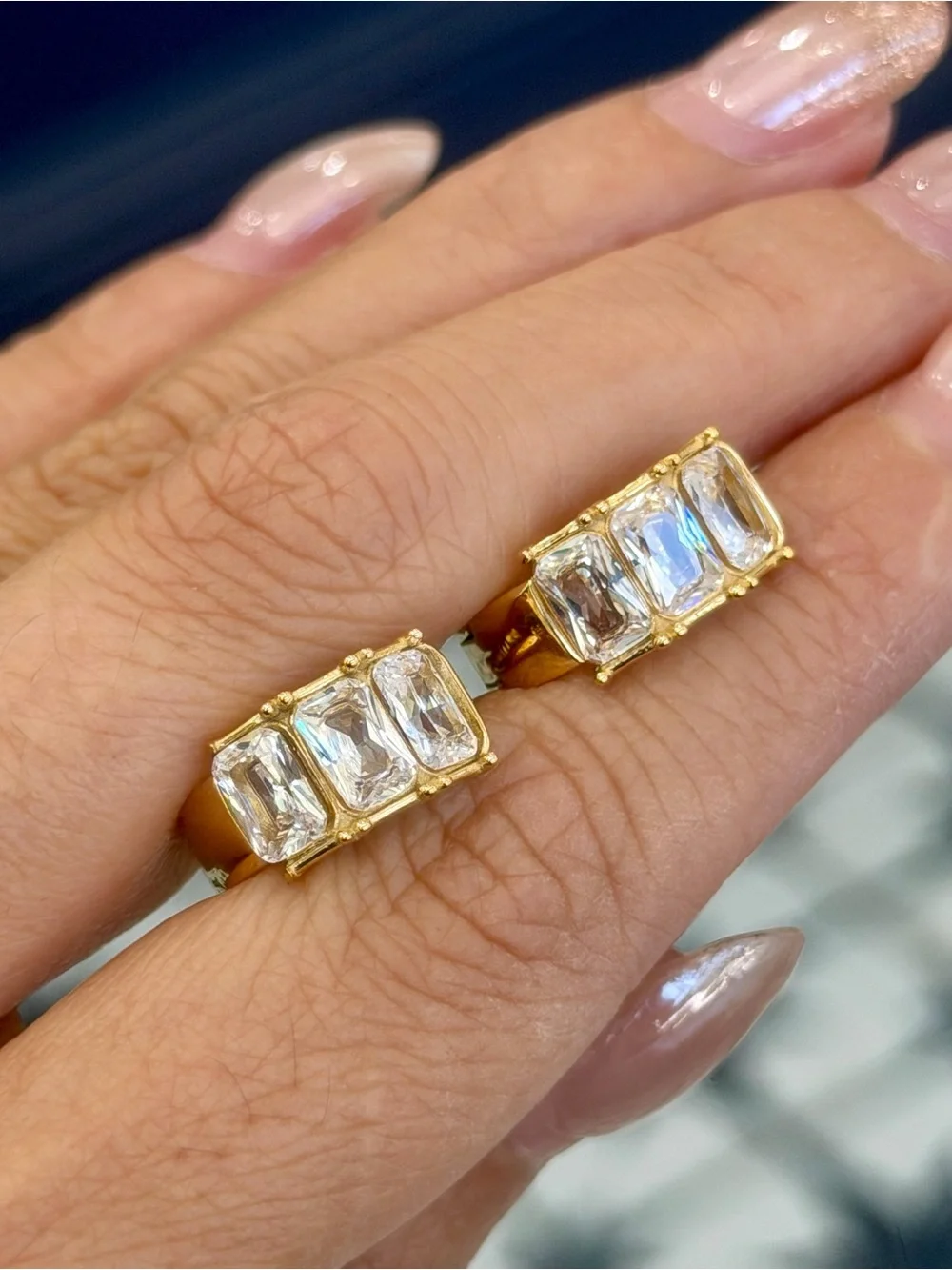New Luxury Hypoallergenic Gold-Tone Crystal Huggie Hoop Earrings